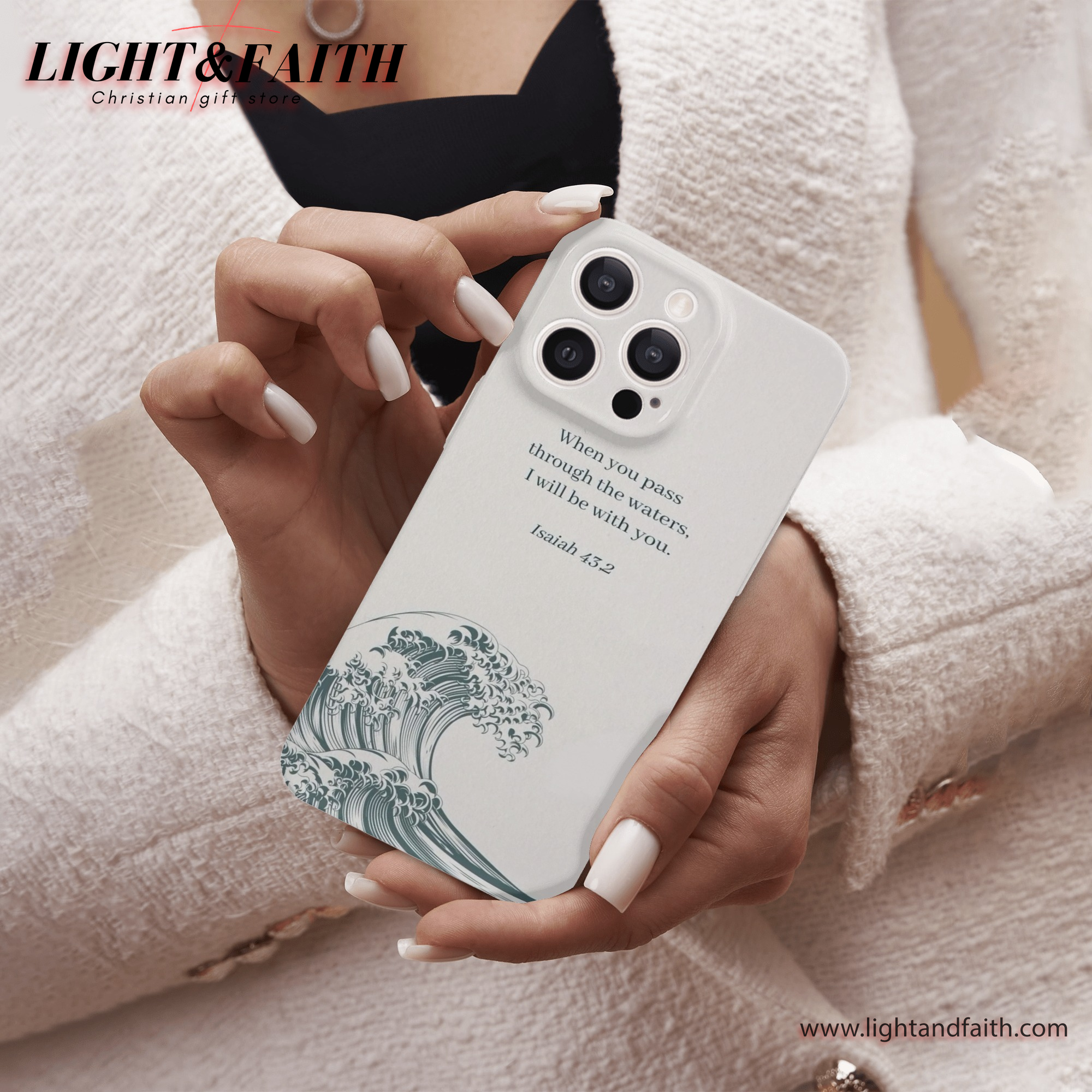 When You Pass Through the Waters Phone Case – Isaiah 43:2 Scripture with Ocean Wave Art, Christian Phone Case, Bible Verse Phone Case, Religious Gift, PCLAF53